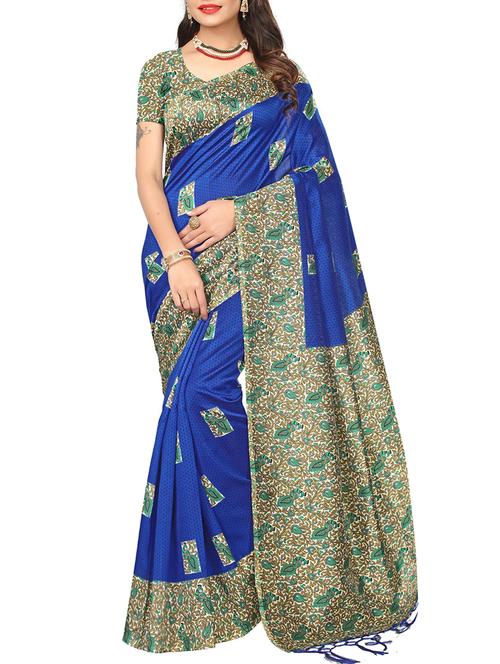 Contrast bordered printed saree with blouse - 14887930 - Standard Image - 1