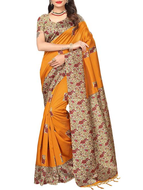 Contrast bordered printed saree with blouse - 14887932 - Standard Image - 1