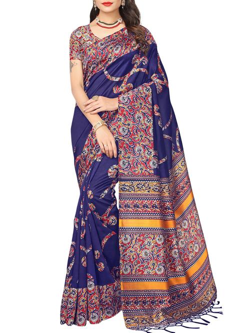 Contrast bordered printed saree with blouse - 14887933 - Standard Image - 1