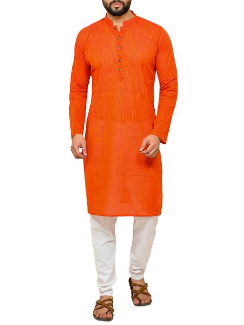 paroksh orange cotton long kurta - 14887950 -  Standard Image - 0