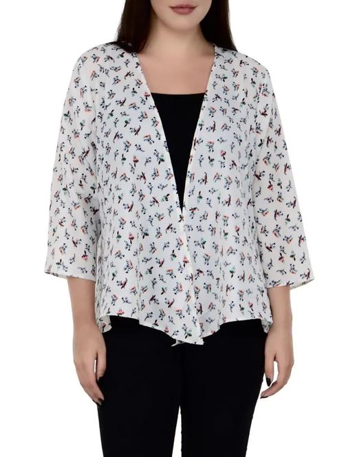white printed crepe shrug - 14888032 - Very Small Image - 1