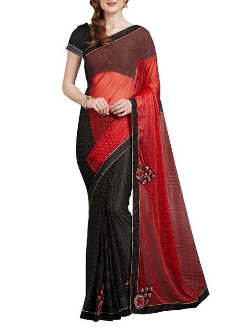 Lycra Red & Black Embroidered Half & Half Saree with blouse - 14888168 - Very Small Image - 1