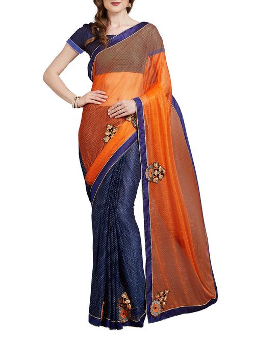 orange synthetic half and half saree with blouse - 14888169 - Very Small Image - 1