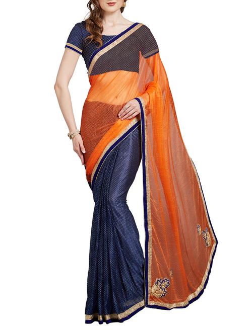 orange synthetic half & half saree with blouse - 14888170 - Very Small Image - 1