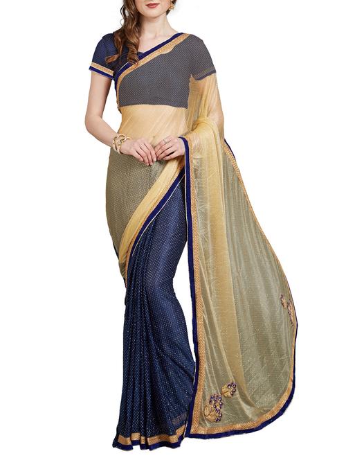 beige synthetic half and saree with blouse - 14888172 - Very Small Image - 1