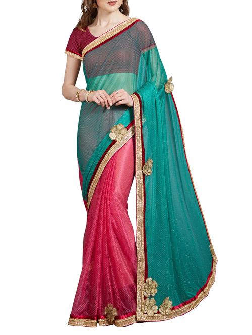 turquoise synthetic half and half saree with blouse - 14888184 - Very Small Image - 1