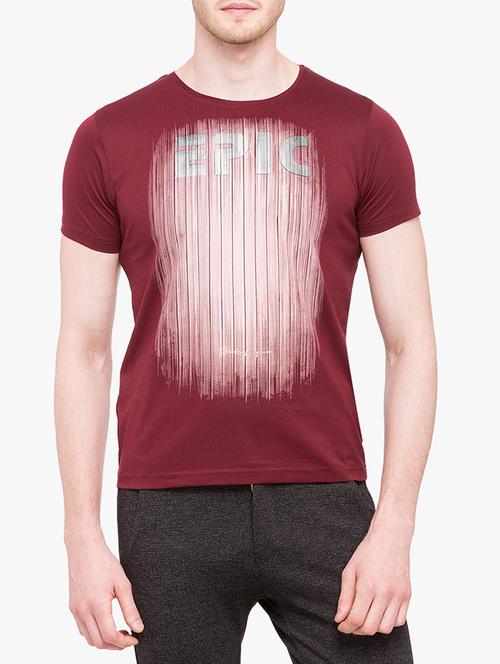 maroon cotton front print tshirt - 14888254 - Standard Image - 1