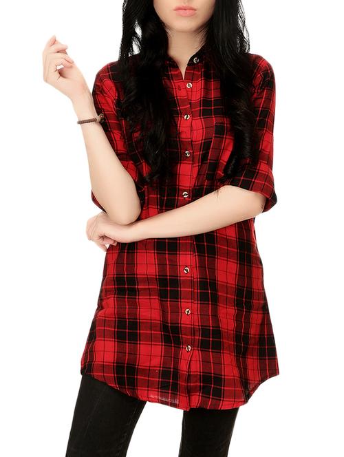 red checkered cotton tunic - 14888411 - Very Small Image - 1