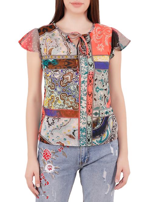 printed cap sleeve top - 14888768 - Very Small Image - 1