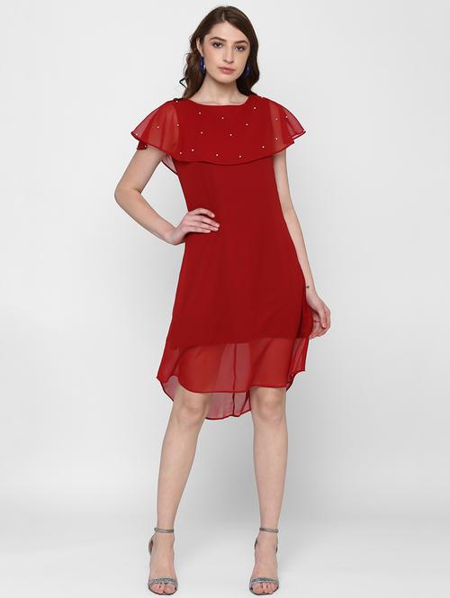 maroon pearl embellished layered dress - 14888784 - Standard Image - 1