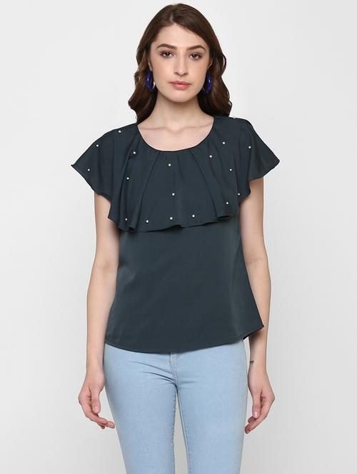 Pearl embellished ruffle overlay top - 14888790 - Standard Image - 1