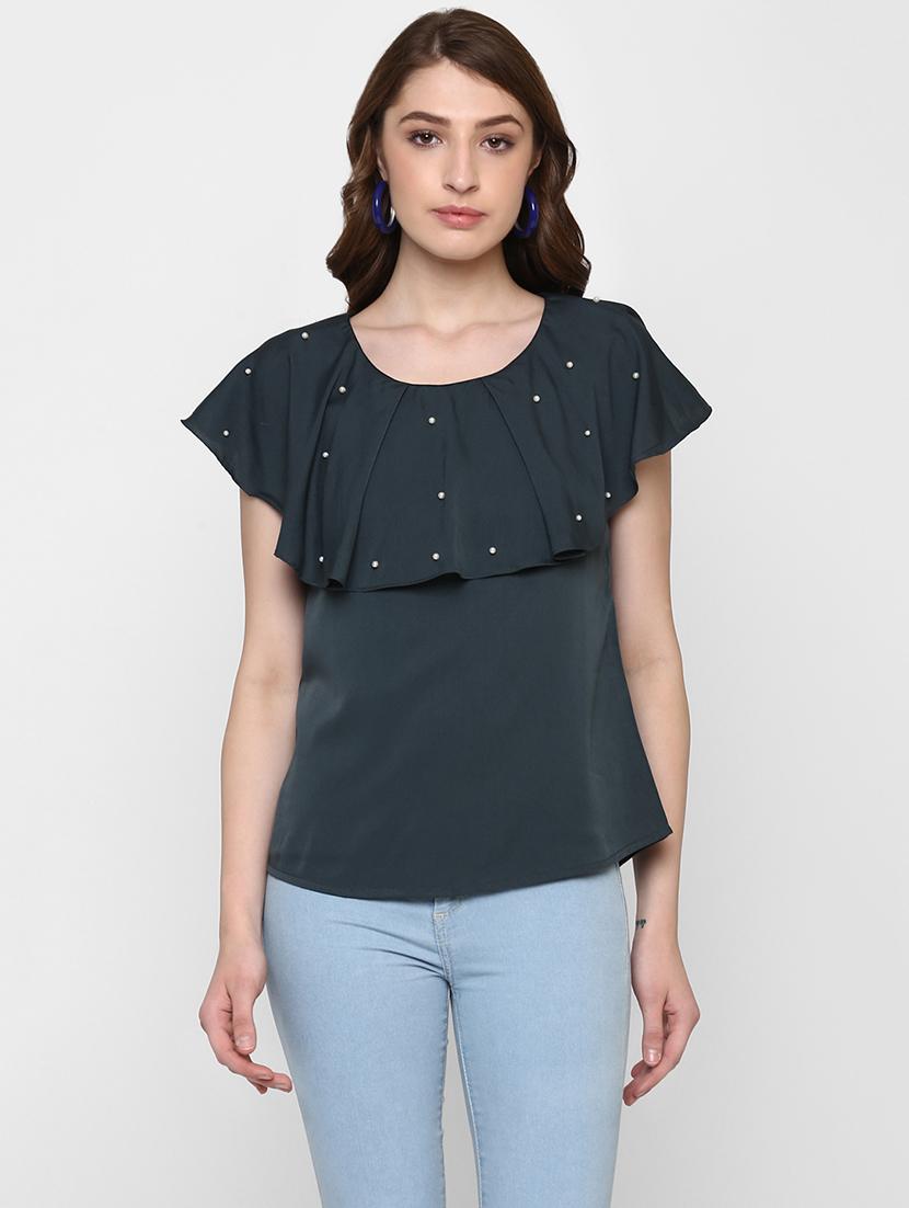 Pearl embellished ruffle overlay top - 14888790 - Zoom Image - 1