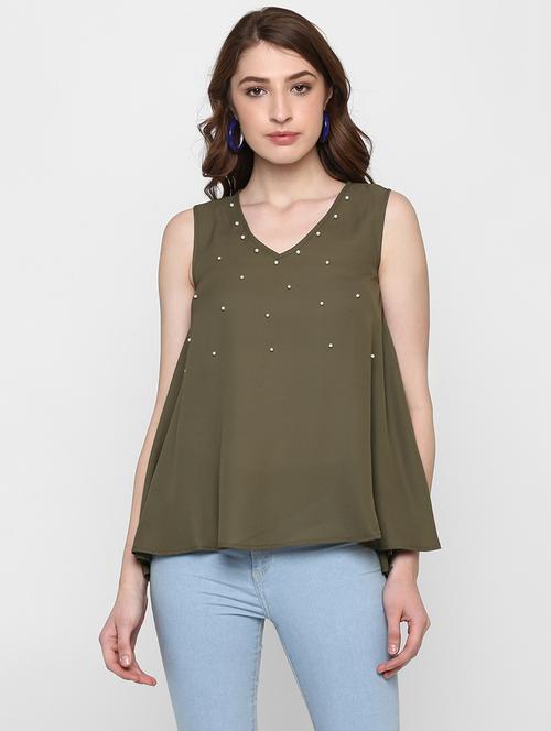 Pearl embellished cut out back top - 14888791 - Standard Image - 1