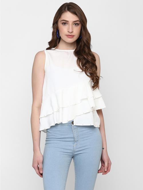 Pearl embellished ruffle overlay top - 14888795 - Standard Image - 1