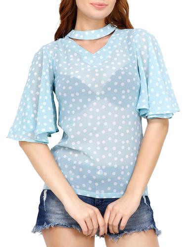 flounce ruffle sleeved polka dot top - 14888811 - Very Small Image - 1
