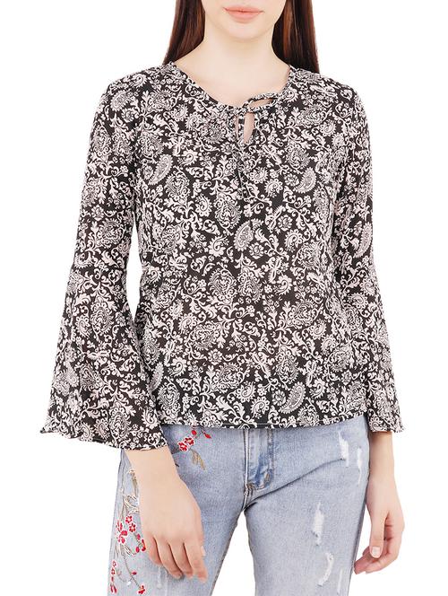 bell sleeved monochrome printed top - 14888813 - Very Small Image - 1