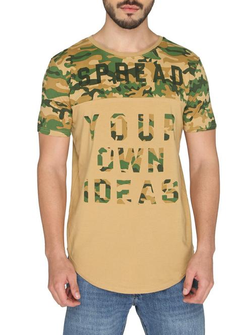 beige cotton front print t-shirt - 14888884 - Very Small Image - 1