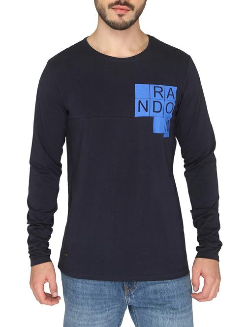 navy blue cotton chest print t-shirt - 14888891 - Standard Image - 1