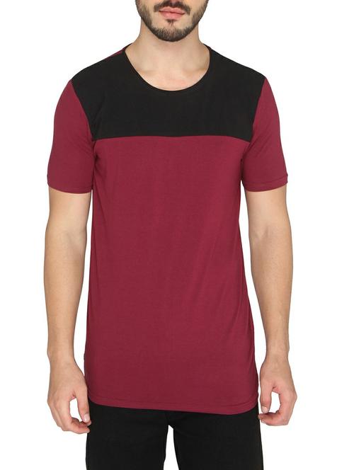 maroon cotton color block t-shirt - 14888955 - Standard Image - 1