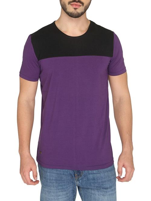 purple cotton color block t-shirt - 14888956 - Standard Image - 1