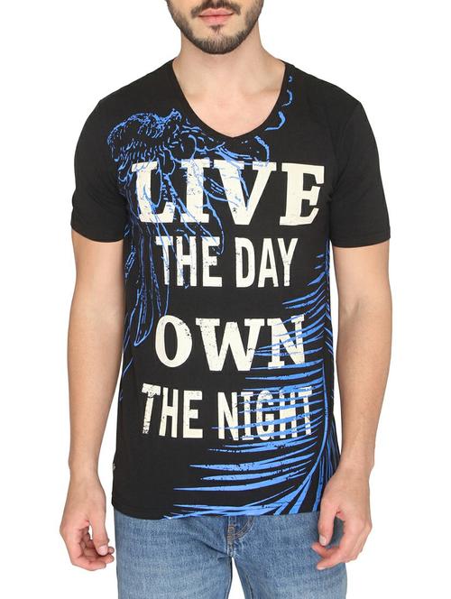 black cotton front print t-shirt - 14888959 - Standard Image - 1