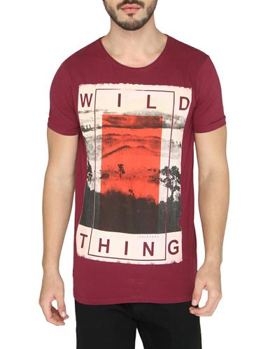 maroon cotton front print t-shirt - 14888960 - Very Small Image - 1