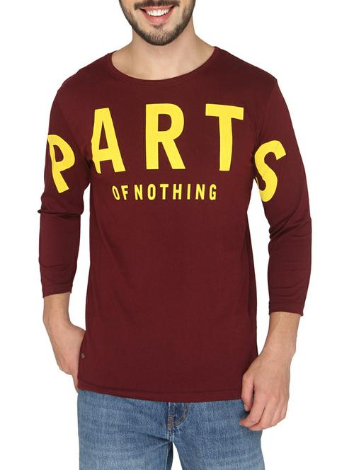 maroon cotton chest print t-shirt - 14888970 - Standard Image - 1