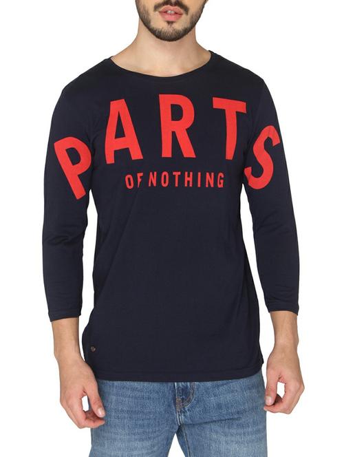 navy blue cotton chest print t-shirt - 14888971 - Standard Image - 1