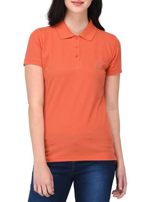 orange solid polo neck tee - 14889055 - Standard Image - 1