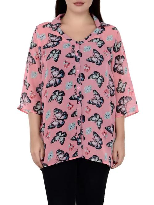pink georgette plus shirt - 14889144 - Very Small Image - 1