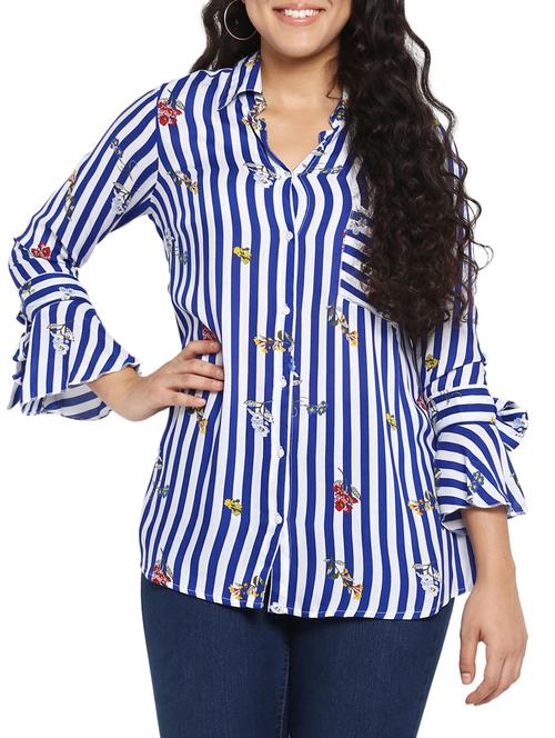 floral striped asymmetric plus tunic - 14889145 - Standard Image - 1