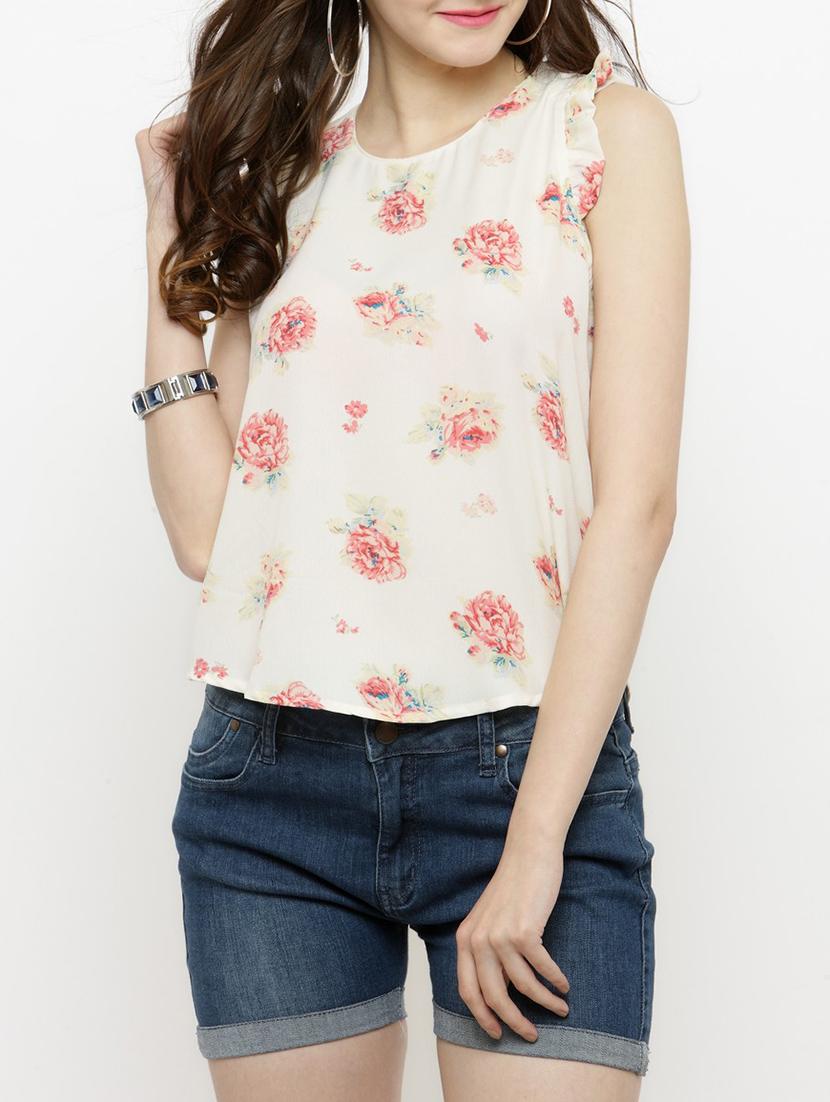 white printed georgette top - 14889432 - Zoom Image - 1