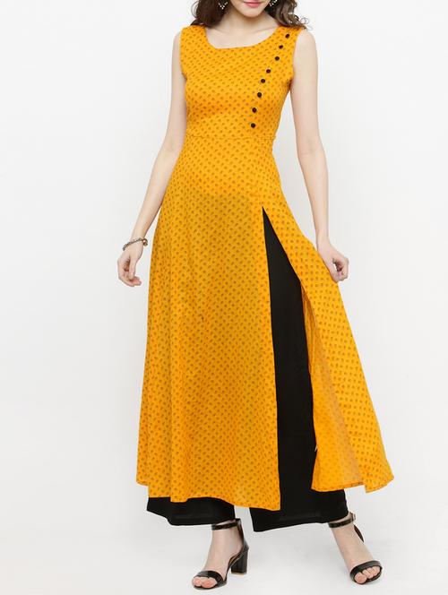 yellow viscose kurta palazzo set - 14889436 - Standard Image - 1