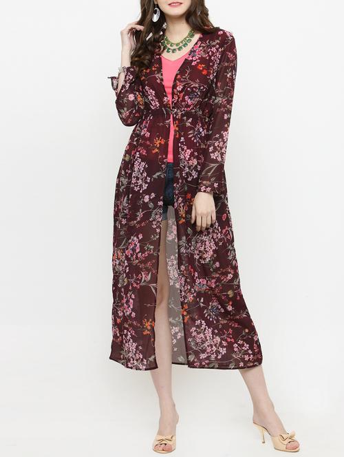 maroon printed shrug - 14889444 - Very Small Image - 1