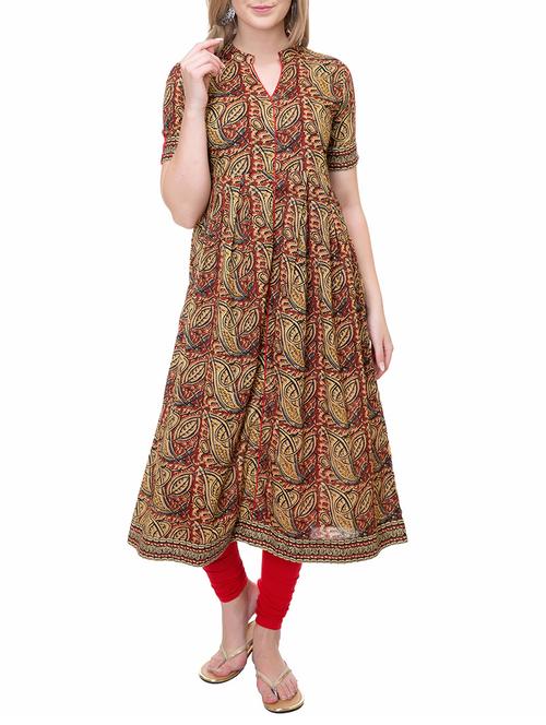 brown cotton flared kurta - 14889569 - Standard Image - 1