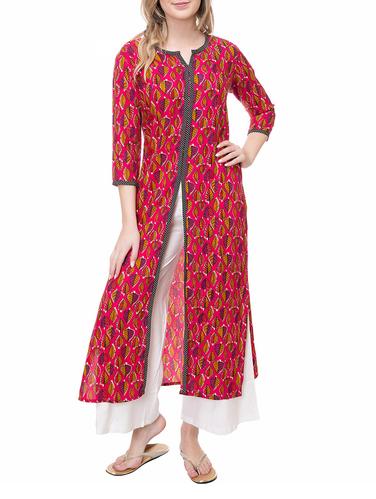 pink rayon high slit kurta - 14889576 - Very Small Image - 1