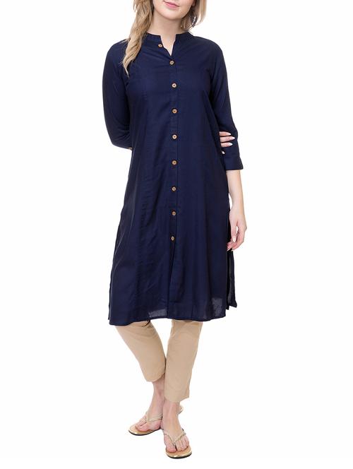 blue rayon aline kurta - 14889585 - Very Small Image - 1