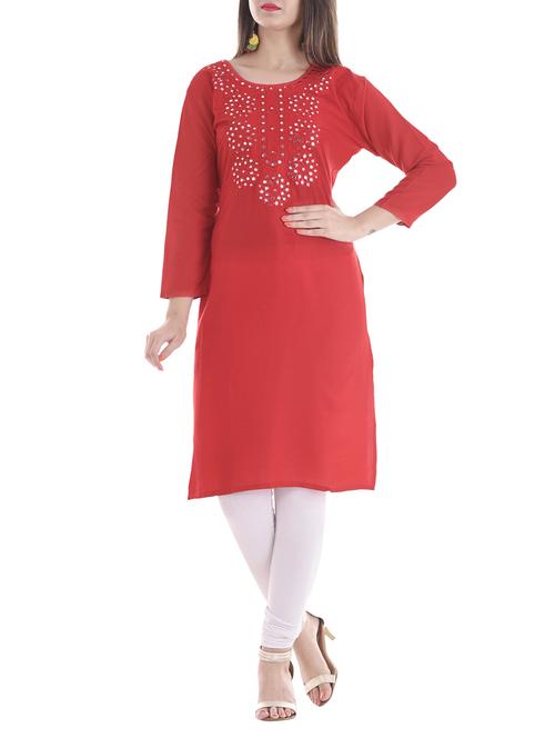 red rayon straight kurta - 14889732 - Very Small Image - 1