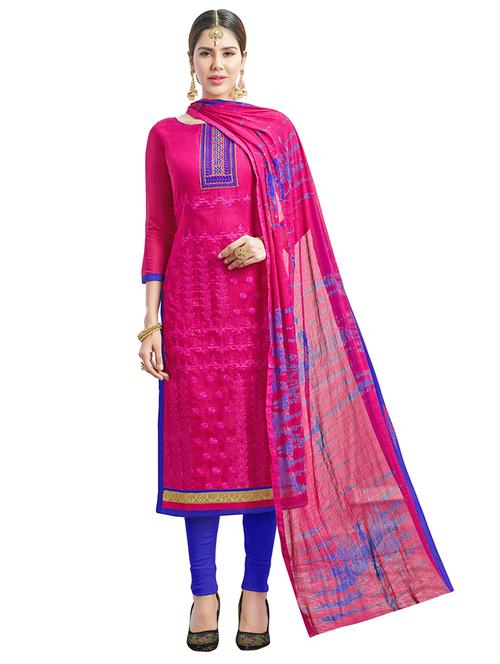 magenta chanderi cotton churidaar suits unstitched suit - 14890046 - Standard Image - 1