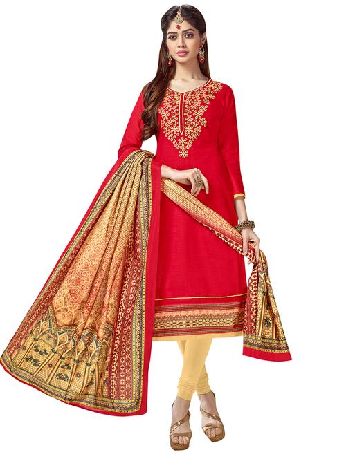 Embroidered churidaar unstitched suit - 14890061 - Standard Image - 1