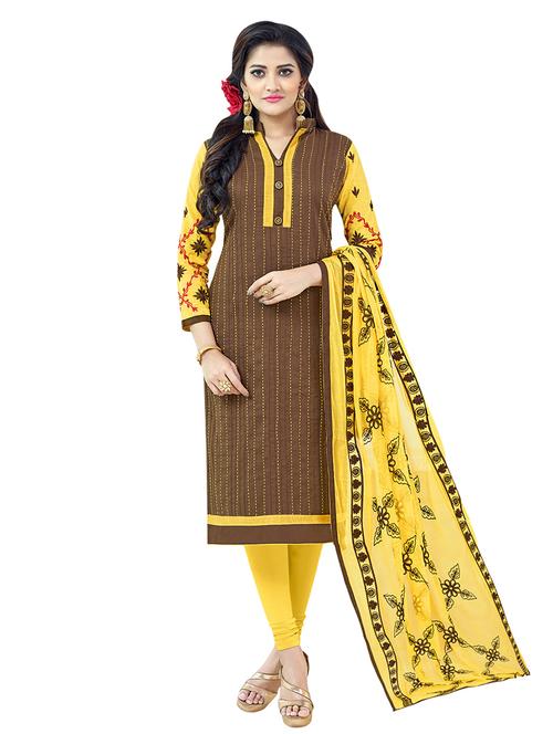 brown cotton churidaar suits unstitched suit - 14890062 - Standard Image - 1