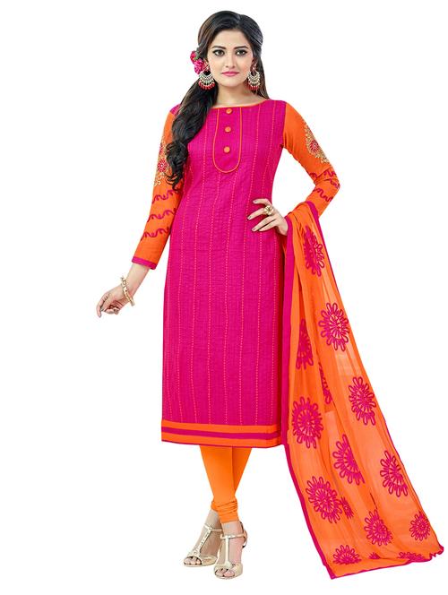pink cotton churidaar suits unstitched suit - 14890063 - Very Small Image - 1