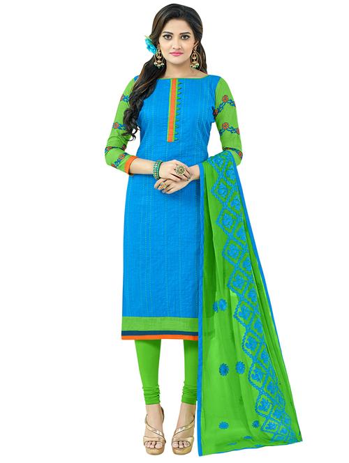 blue cotton churidaar suits unstitched suit - 14890064 - Standard Image - 1