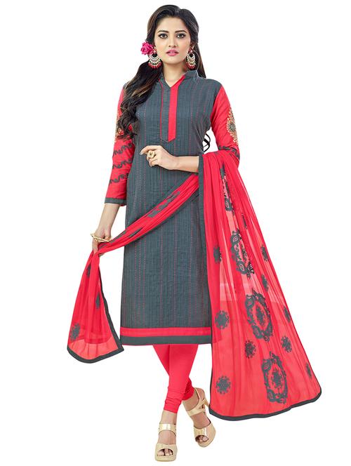 grey cotton churidaar suits unstitched suit - 14890067 - Standard Image - 1