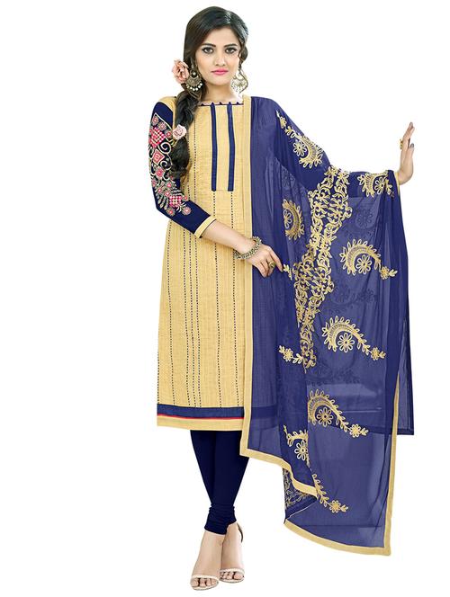 beige cotton churidaar suits unstitched suit - 14890073 - Standard Image - 1