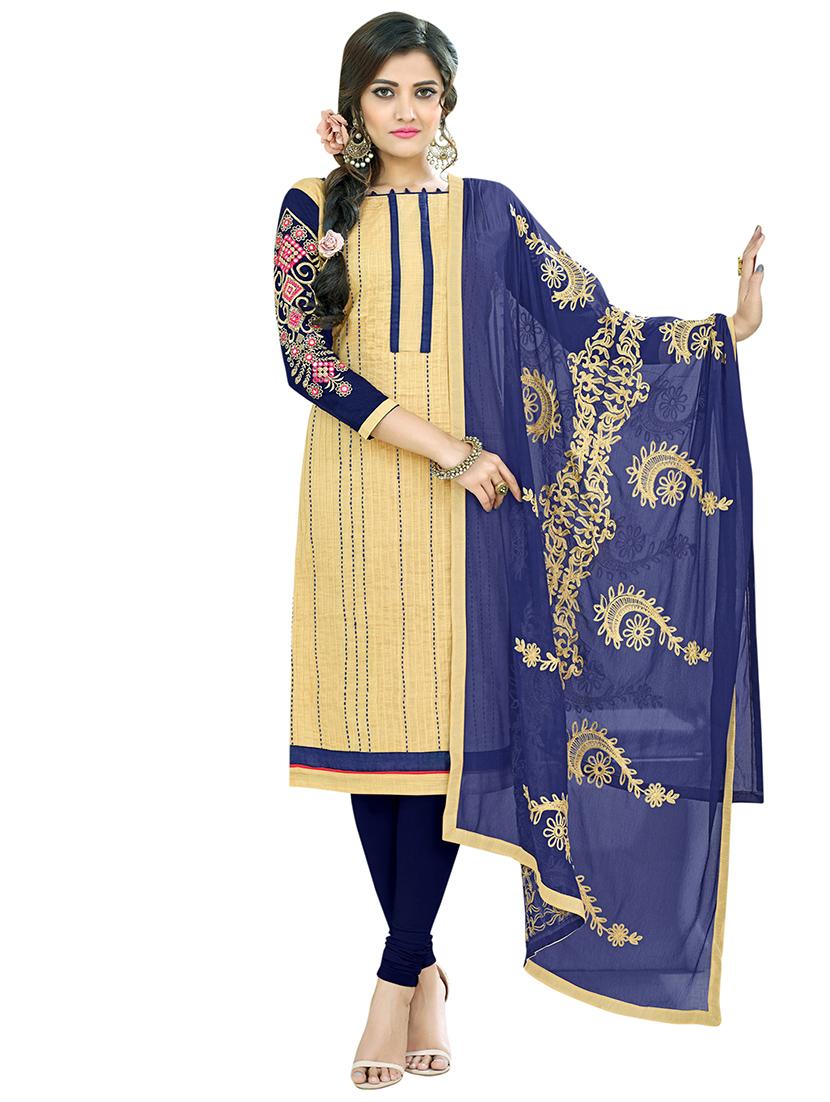 beige cotton churidaar suits unstitched suit - 14890073 - Zoom Image - 1