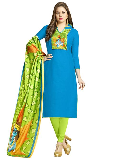 sky blue cotton churidaar suits unstitched suit - 14890076 - Standard Image - 1