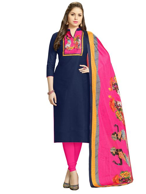 blue cotton churidaar suits unstitched suit - 14890077 - Standard Image - 1