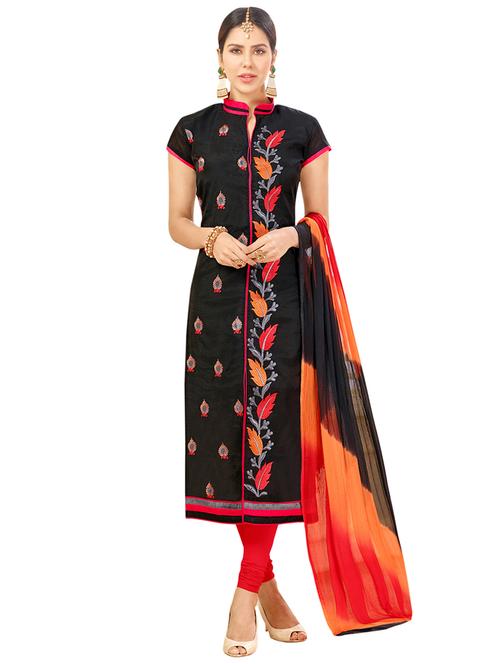 black chanderi cotton churidaar suits unstitched suit - 14890093 - Very Small Image - 1