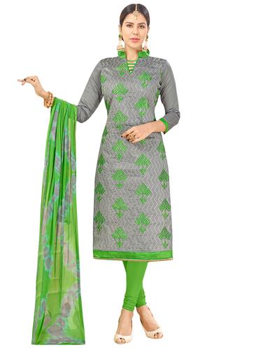 grey chanderi cotton churidaar suits unstitched suit - 14890094 - Very Small Image - 1